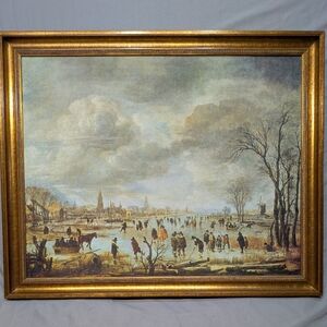 Aert Van Der Neer Replica Framed Canvas Wall Art, "Winter Landscape Near A Town"